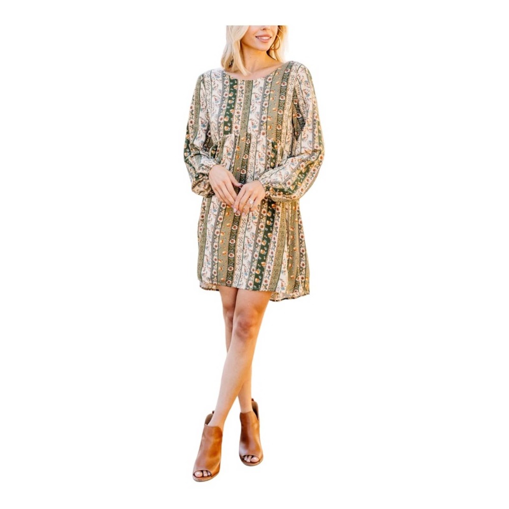 Andree by Unit Floral Rayon Olive Babydoll Casual Boho Peasant Tunic Dress. 3X